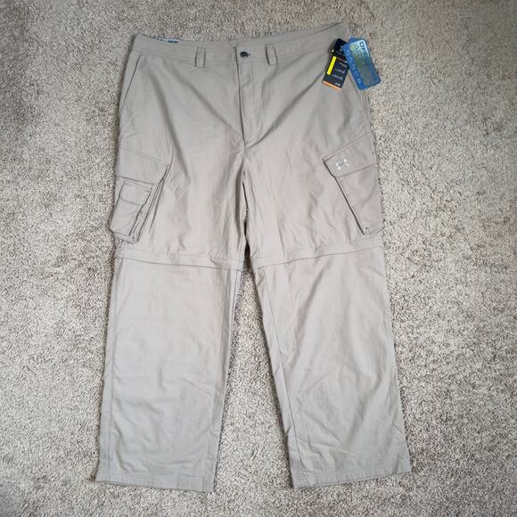 Under Armour 42x30 Brown Ripstop 1205777 Hunt Fish Convertible Mens Cargo Pants - Picture 1 of 7
